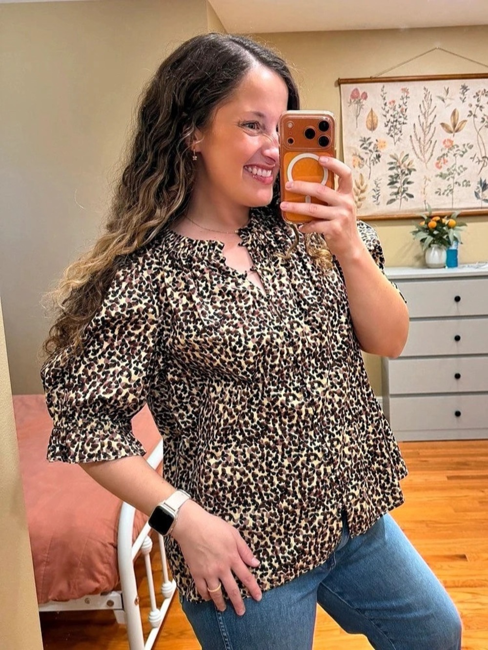 Gap Animal Print Blouse in Brown & Black Size Large Like New